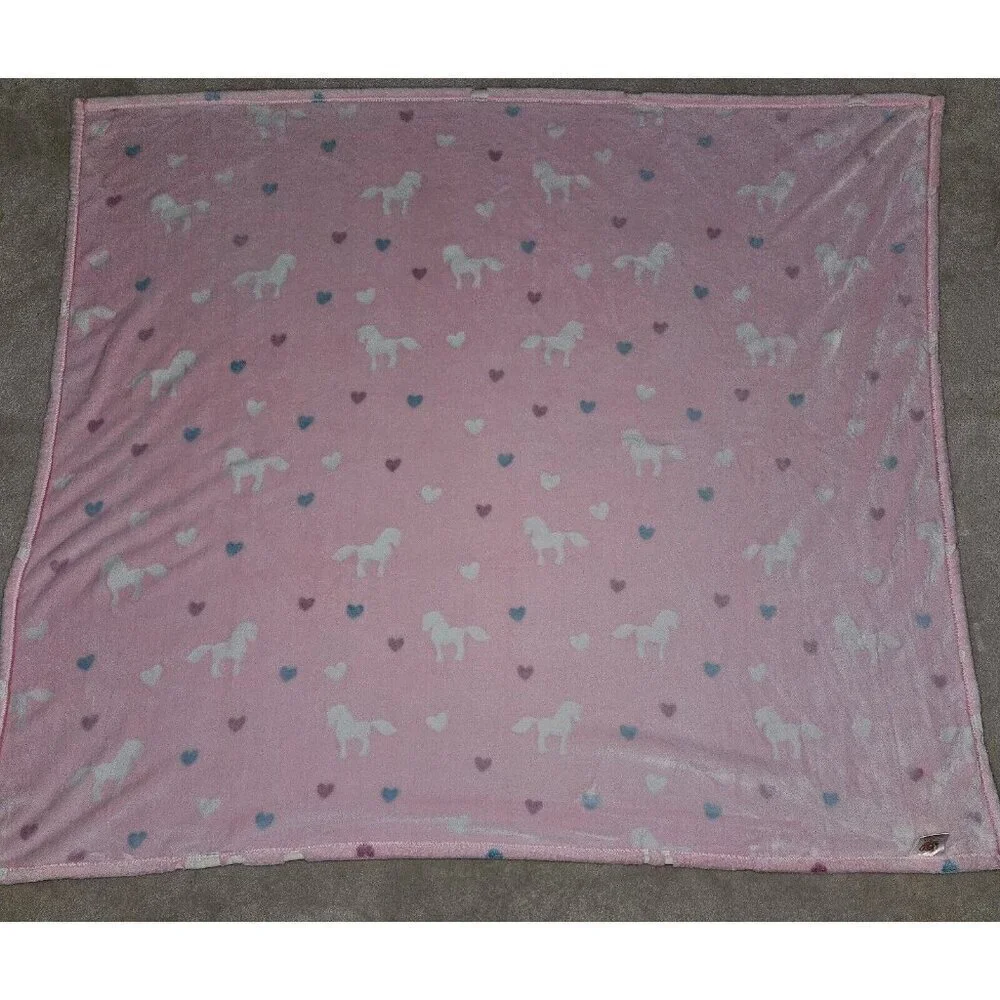 Pink White Horse Heart Blanket Regal Comfort Glow In The Dark Luxury Plush 50x56